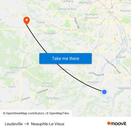 Leudeville to Neauphle-Le-Vieux map