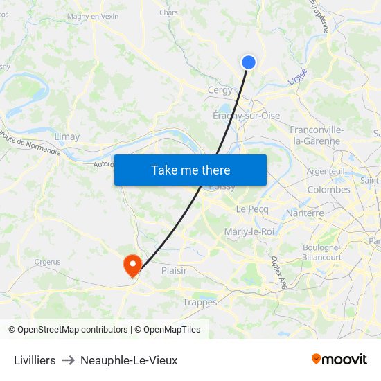 Livilliers to Neauphle-Le-Vieux map