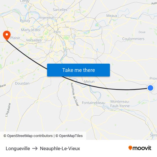 Longueville to Neauphle-Le-Vieux map