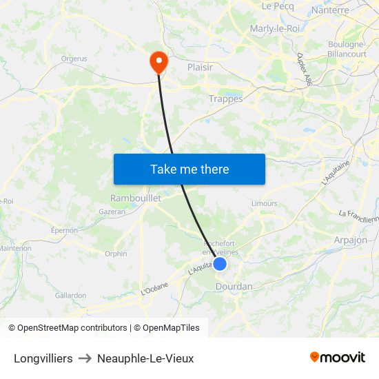 Longvilliers to Neauphle-Le-Vieux map