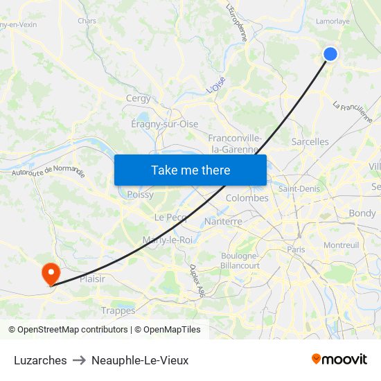 Luzarches to Neauphle-Le-Vieux map