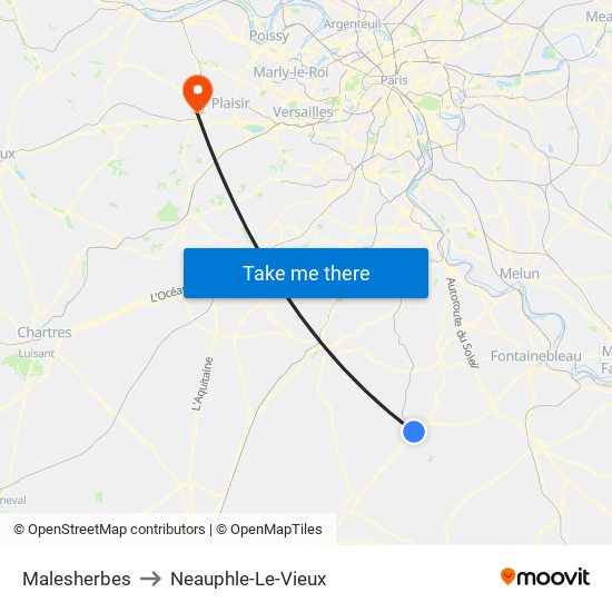 Malesherbes to Neauphle-Le-Vieux map