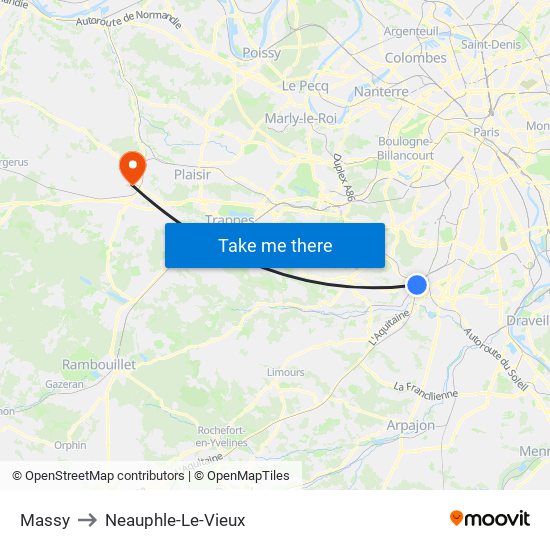Massy to Neauphle-Le-Vieux map