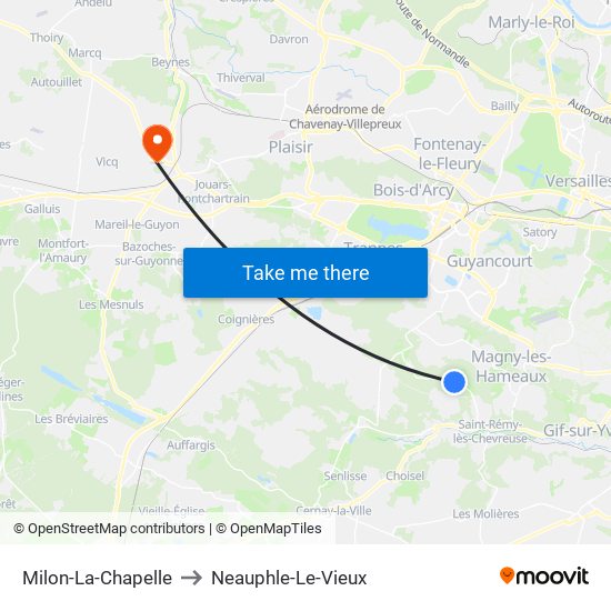Milon-La-Chapelle to Neauphle-Le-Vieux map