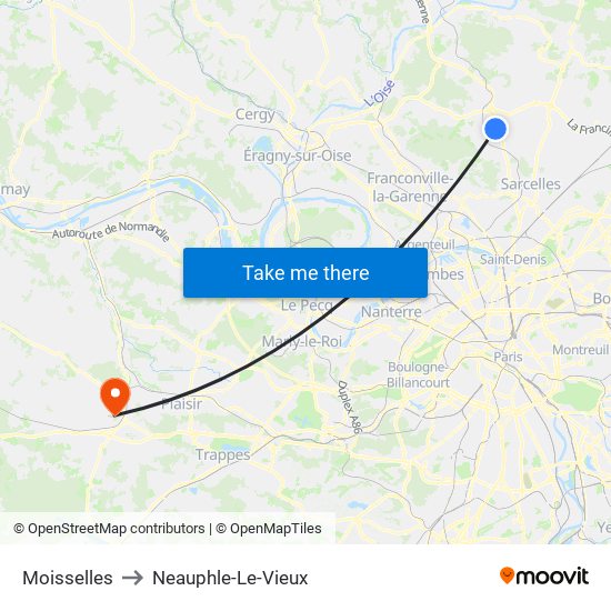 Moisselles to Neauphle-Le-Vieux map