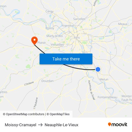 Moissy-Cramayel to Neauphle-Le-Vieux map