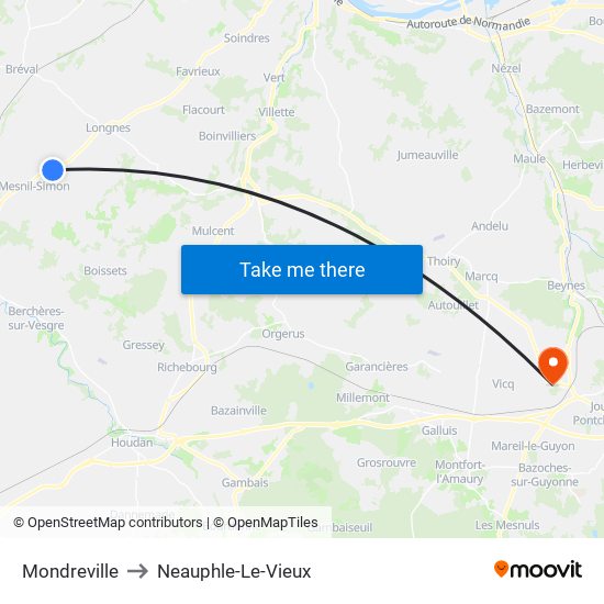 Mondreville to Neauphle-Le-Vieux map