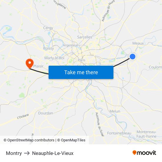 Montry to Neauphle-Le-Vieux map