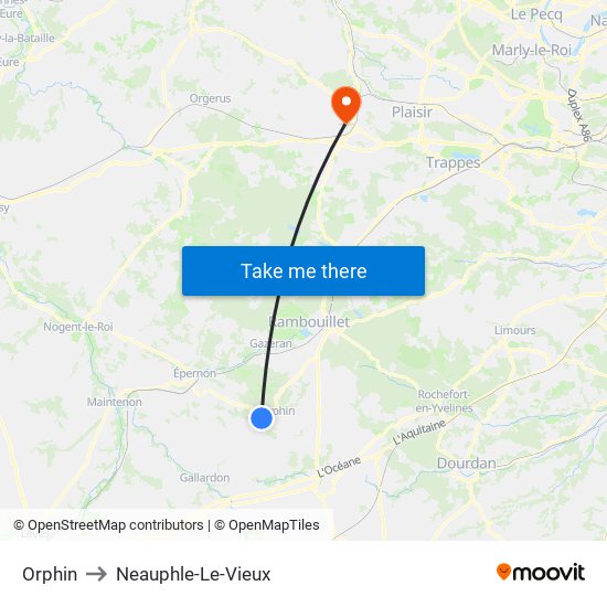 Orphin to Neauphle-Le-Vieux map