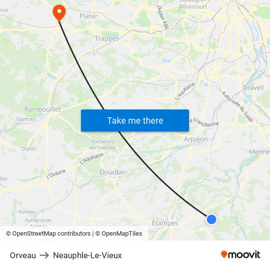 Orveau to Neauphle-Le-Vieux map