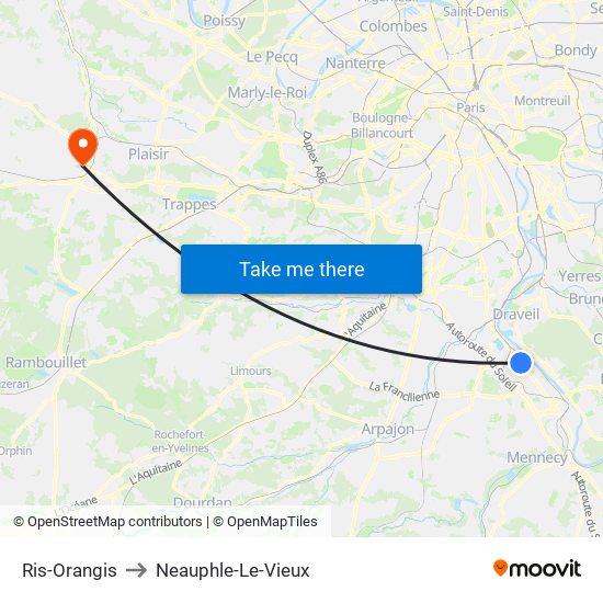 Ris-Orangis to Neauphle-Le-Vieux map