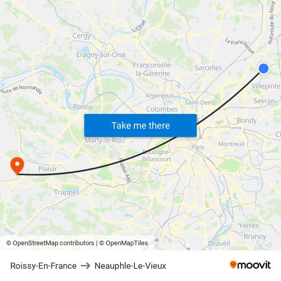 Roissy-En-France to Neauphle-Le-Vieux map