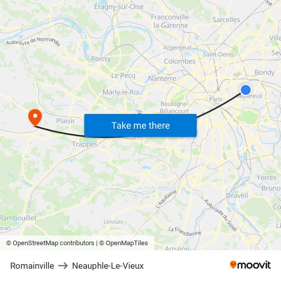 Romainville to Neauphle-Le-Vieux map