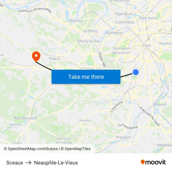 Sceaux to Neauphle-Le-Vieux map
