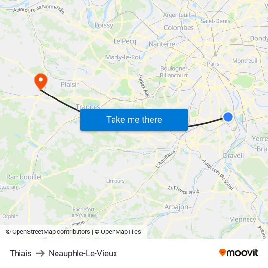 Thiais to Neauphle-Le-Vieux map