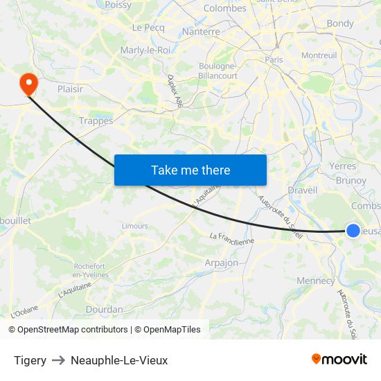 Tigery to Neauphle-Le-Vieux map