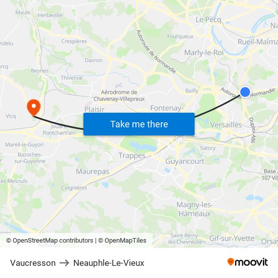 Vaucresson to Neauphle-Le-Vieux map