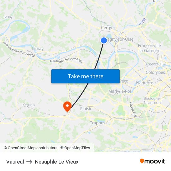 Vaureal to Neauphle-Le-Vieux map