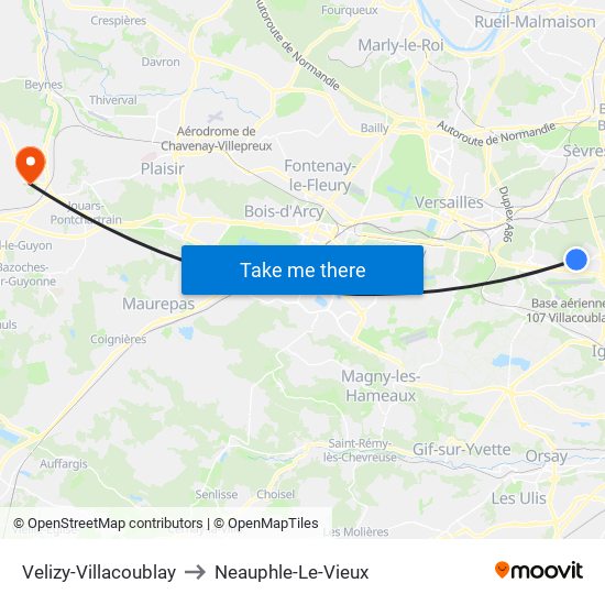 Velizy-Villacoublay to Neauphle-Le-Vieux map