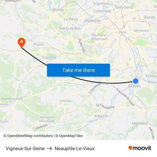 Vigneux-Sur-Seine to Neauphle-Le-Vieux map