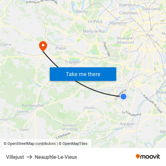 Villejust to Neauphle-Le-Vieux map