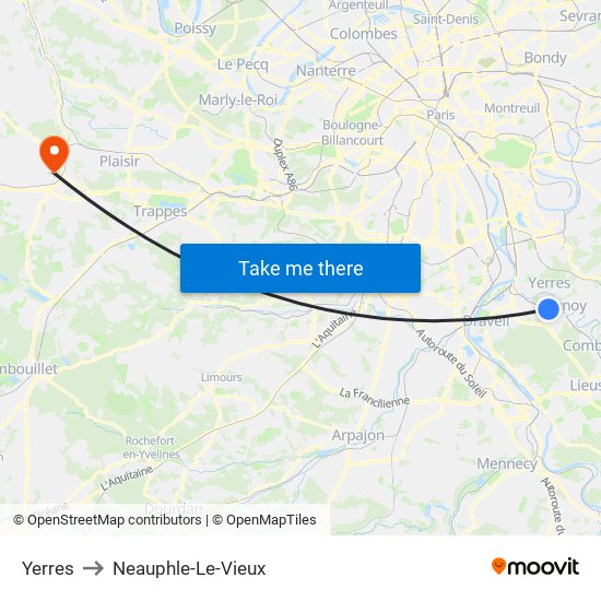 Yerres to Neauphle-Le-Vieux map