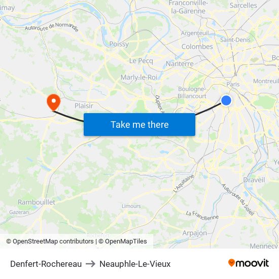 Denfert-Rochereau to Neauphle-Le-Vieux map