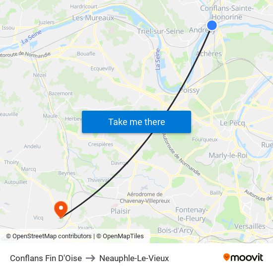 Conflans Fin D'Oise to Neauphle-Le-Vieux map