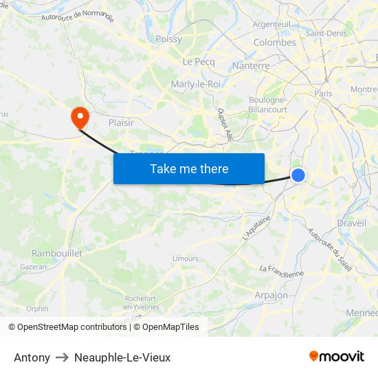 Antony to Neauphle-Le-Vieux map
