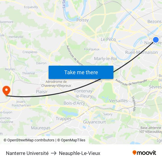 Nanterre Université to Neauphle-Le-Vieux map