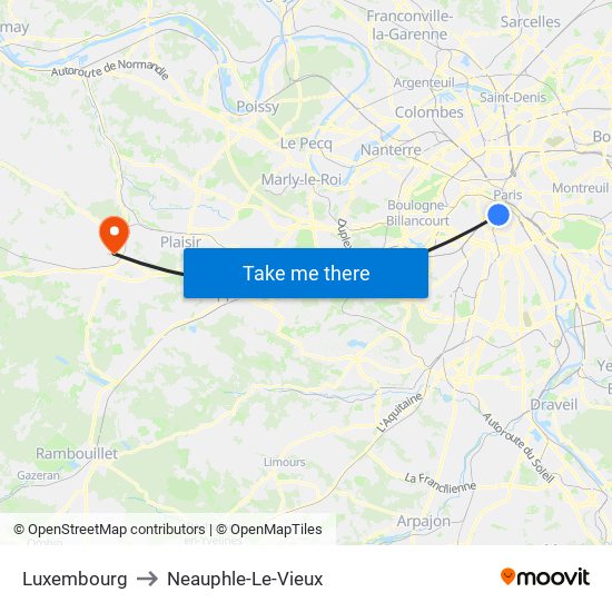 Luxembourg to Neauphle-Le-Vieux map