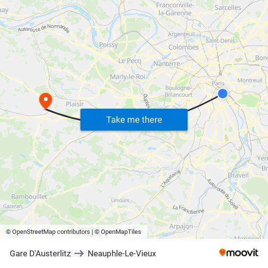 Gare D'Austerlitz to Neauphle-Le-Vieux map