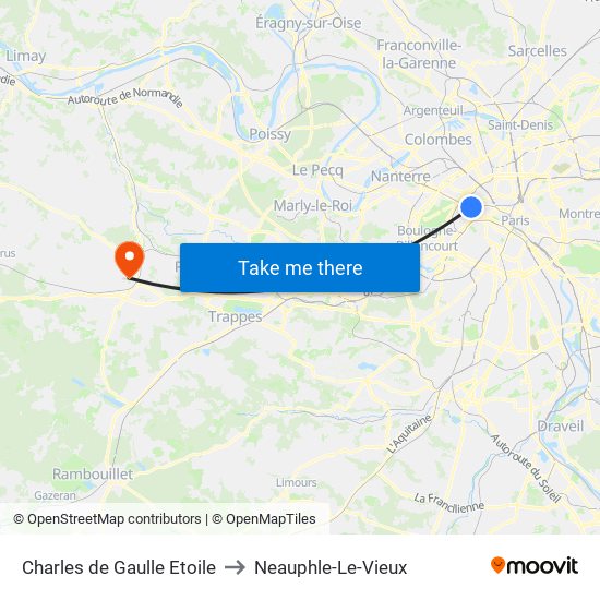 Charles de Gaulle Etoile to Neauphle-Le-Vieux map