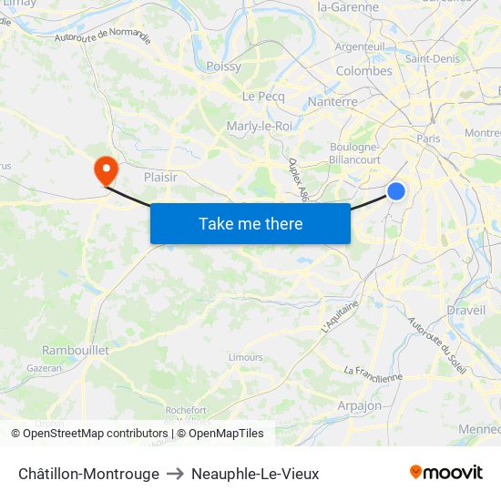 Châtillon-Montrouge to Neauphle-Le-Vieux map