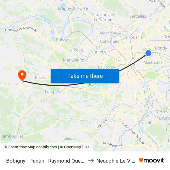Bobigny - Pantin - Raymond Queneau to Neauphle-Le-Vieux map