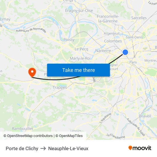 Porte de Clichy to Neauphle-Le-Vieux map