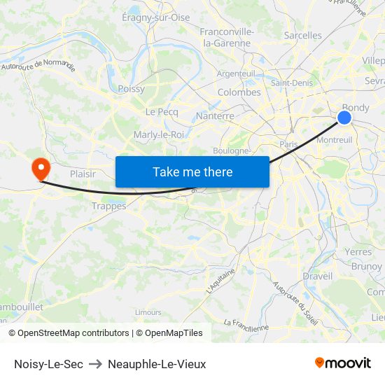 Noisy-Le-Sec to Neauphle-Le-Vieux map