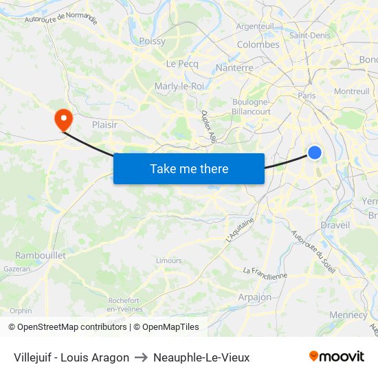 Villejuif - Louis Aragon to Neauphle-Le-Vieux map