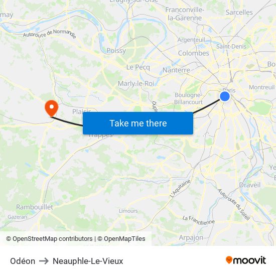 Odéon to Neauphle-Le-Vieux map