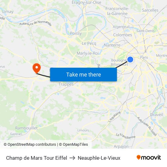 Champ de Mars Tour Eiffel to Neauphle-Le-Vieux map