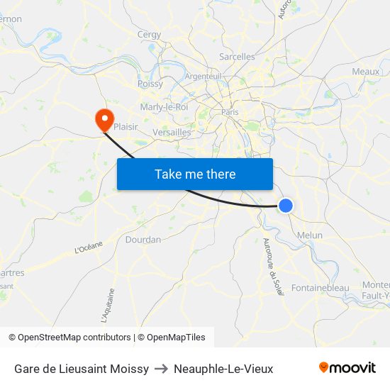 Gare de Lieusaint Moissy to Neauphle-Le-Vieux map