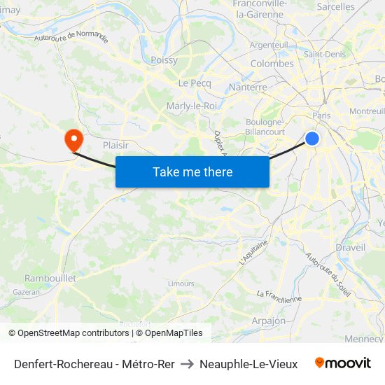 Denfert-Rochereau - Métro-Rer to Neauphle-Le-Vieux map