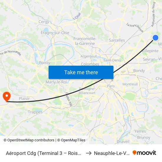 Aéroport Cdg (Terminal 3 – Roissypôle) to Neauphle-Le-Vieux map