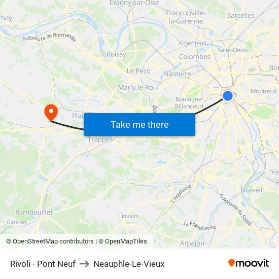 Rivoli - Pont Neuf to Neauphle-Le-Vieux map