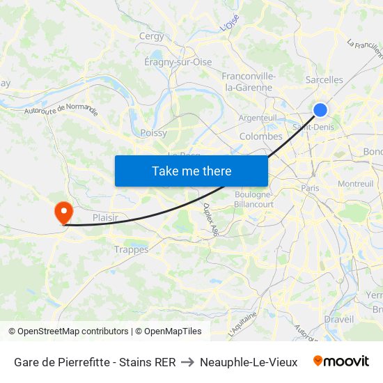 Gare de Pierrefitte - Stains RER to Neauphle-Le-Vieux map
