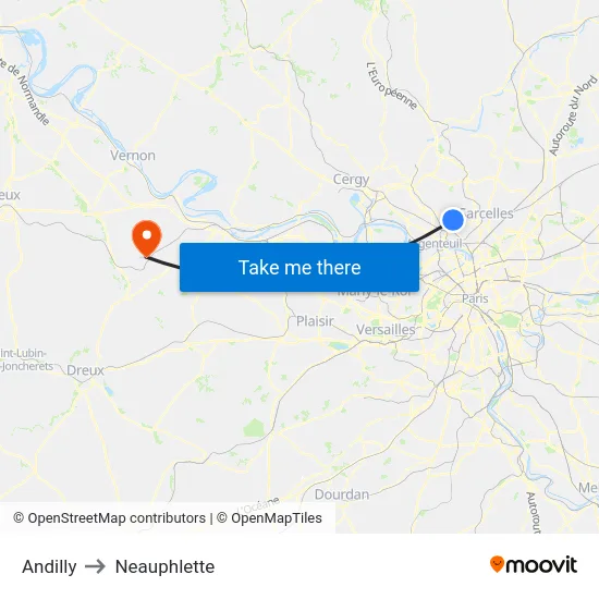 Andilly to Neauphlette map