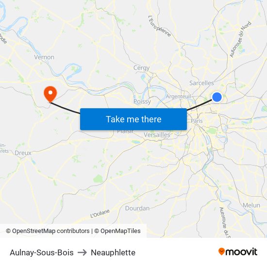 Aulnay-Sous-Bois to Neauphlette map