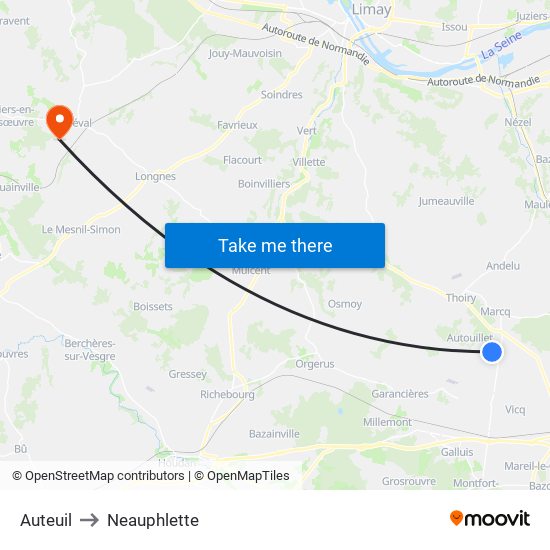 Auteuil to Neauphlette map