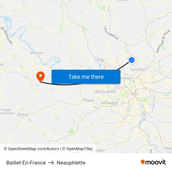 Baillet-En-France to Neauphlette map