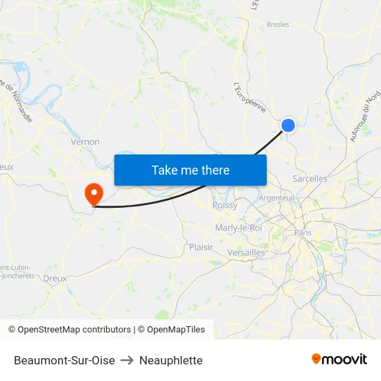 Beaumont-Sur-Oise to Neauphlette map